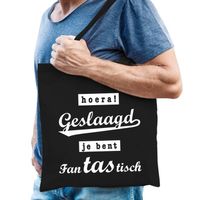 Hoera geslaagd cadeau tas zwart katoen - Feest Boodschappentassen