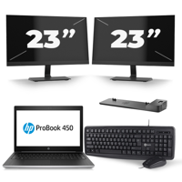 HP ProBook 450 G5 - Intel Core i3-8e Generatie - 15 inch - 8GB RAM - 240GB SSD - Windows 11 + 2x 23 inch Monitor
