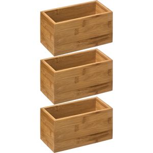 3x stuks opberg/sorteer/kast/lade verdelers vakjes bamboe hout 18 x 9 x 9.5 cm