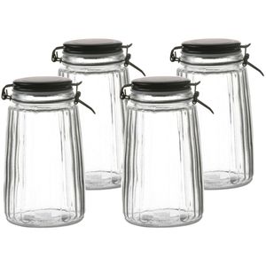 Urban Living Voorraadpot/bewaarpot - 4x - 1,8L - glas - met beugelsluiting - mat zwarte deksel - Voorraadpot