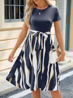 Casual Loose Striped Crew Neck Dress With No