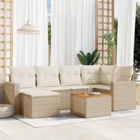 7-delige Loungeset met kussens poly rattan beige