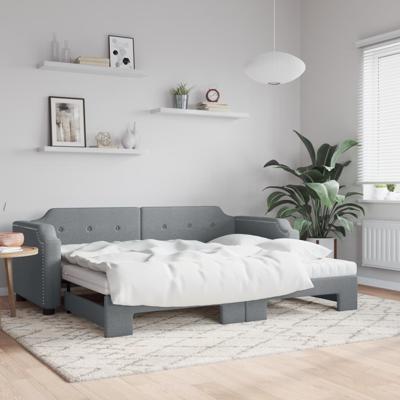 Slaapbank onderschuifbed matrassen 100x200 cm stof lichtgrijs
