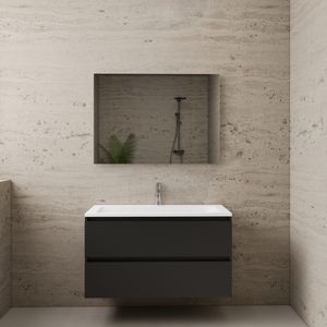 ACTIE BWS Badmeubel | Paris | Mat Zwart 100 cm | Mat Wit Wastafel | 1 of 2 Kraangaten