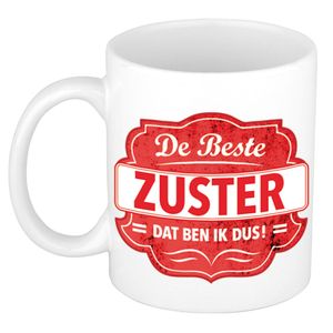 De beste zuster dat ben ik cadeau mok / beker wit met rood embleem 300 ml   -