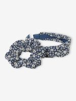 Meisjeshoofdband + scrunchie van Engels borduurwerk voor meisjes jeansblauw