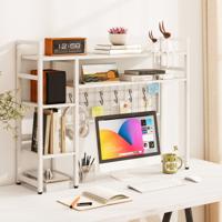 Bureauplank met 4 Planken & 6 Haken Bureauplank Bureau-opzetplank Boekenplank Wit