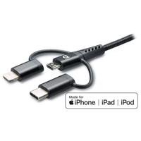 Mobilize Strong Nylon Cable 3in1 USB to Micro USB, USB-C, Apple MFi Lightning 1.5m Black