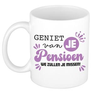 Cadeau mok voor collega - afscheid/pensioen - paars/wit - keramiek - 300 ml   -