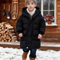 Bon&Bon Jongens Winterjas - Dikke Gewatteerde Jas met Capuchon - Zwart 4 jaar