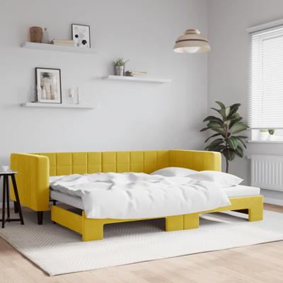 Slaapbank met onderschuifbed 90x200 cm fluweel geel