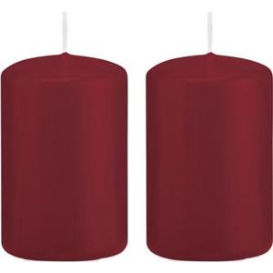 Cilinderkaars/stompkaars - 2x - bordeauxrood - 5 x 8 cm - 18 branduren