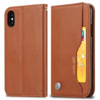 Knead huidtextuur horizontaal Flip lederen case voor iPhone XS/X met foto frame & houder & kaartsleuven & portemonnee (bruin)