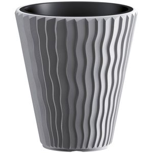 Prosperplast Plantenpot/bloempot Sand Waves - buiten/binnen - kunststof - steengrijs - D39 x H43 cm - Plantenpotten