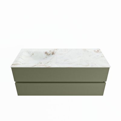 MONDIAZ VICA-DLUX 120cm badmeubel onderkast Army 2 lades. Inbouw wastafel CLOUD links 1 kraangat, kleur Frappe.