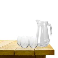 Excellent Houseware karaf schenkkan glas 1000 ml met 4x stuks waterglazen - Drinkglazen - thumbnail