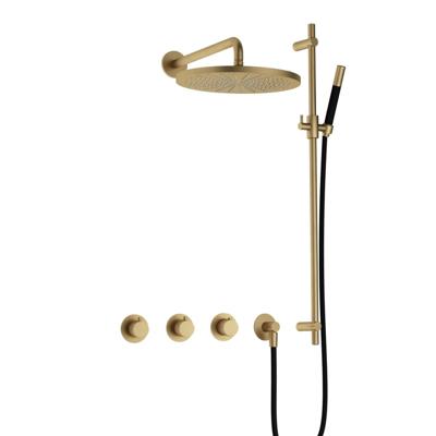 Hotbath Cobber - CB7067 - Inbouw Regendoucheset - Geborsteld Messing - 2 Stopkranen - Thermostatisch - Wandarm 40 cm - Hoofddouche 300 mm - Staafhanddouche - Glijstang 900 mm - met M106 - Waterbesparend