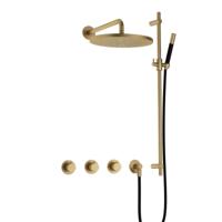 Hotbath Cobber - CB7067 - Inbouw Regendoucheset - Geborsteld Messing - 2 Stopkranen - Thermostatisch - Wandarm 40 cm - Hoofddouche 300 mm - Staafhanddouche - Glijstang 900 mm - met M106 - Waterbesparend