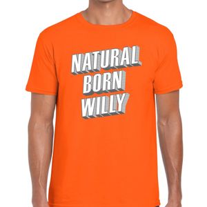 Oranje Natural born Willy t-shirt voor heren