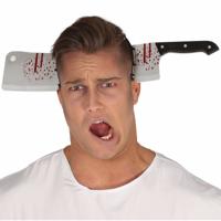 Fiestas Guirca Halloween haarband - Hakmes door hoofd - verkleed accessoires - met bloed Fiestas Guirca Halloween haarband - Hakmes door hoofd - verkleed accessoires - met bloed