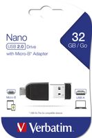 Verbatim Nano Store N GO USB-stick smartphone/tablet Zwart 32 GB USB 2.0, Micro-USB 2.0 - thumbnail