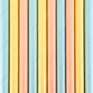 Drinkrietjes - papier - 20x - multi kleuren pastel - 19,5 cm - rietjes