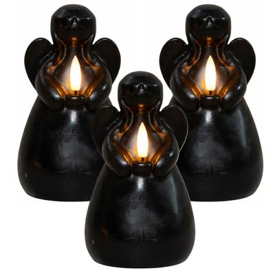 Anna's Collection LED kaars engel - 3x - zwart - 14 x 8 cm - met timer - op batterijen - kerst
