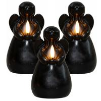 Anna's Collection LED kaars engel - 3x - zwart - 14 x 8 cm - met timer - op batterijen - kerst