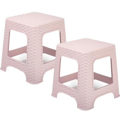 Keukenkrukje/opstapje - 2x - rotan - roze - kunststof - 33 x 33 x 30 cm