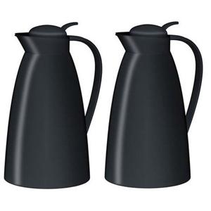 Thermoskan/isoleerkan - 2x - zwart - 1 liter - Koffiekannen - theekannen - isoleerkannen