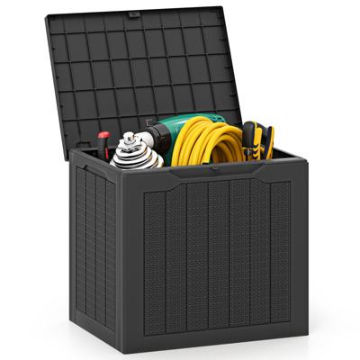 Buitenopbergbox 96 L Dekbox met Afsluitbaar Deksel & Gevlochten Rattanlook Zwart