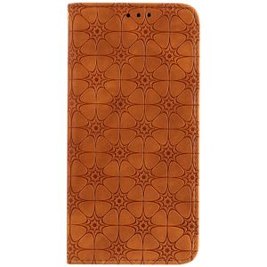 iPhone 12 Pro hoesje - Bookcase - Pasjeshouder - Portemonnee - Bloemenpatroon - Kunstleer - Bruin