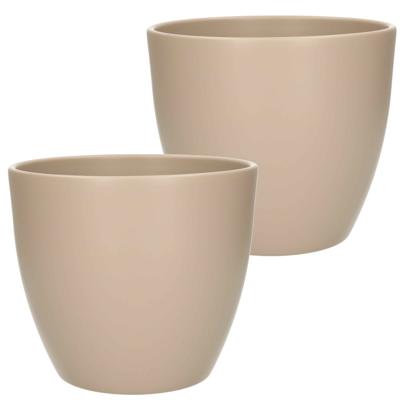 2x Bloempot - taupe - mat - keramiek - voor kamerplant - H17 x D19.5 cm