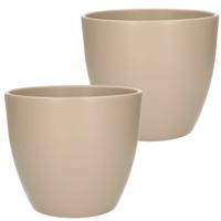 2x Bloempot - taupe - mat - keramiek - voor kamerplant - H17 x D19.5 cm