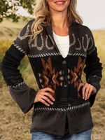 Ethnic Boho Long Sleeve Buckle Cardigan - thumbnail
