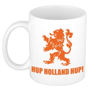 Hup Holland hup met leeuw mok/ beker wit 300 ml