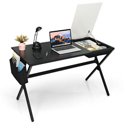 Computer Bureau 120cm Kubieke Lade Zij Opbergzak voor Kantoor Slaapkamer Woonkamer Zwart Wit 120 x 60 x 73,5cm