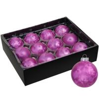 Luxe kerstballen - 12x stuks - 6 cm - roze - glas - ice finish - kerstversiering Luxe kerstballen - 12x stuks - 6 cm - roze - glas - ice finish - kerstversiering