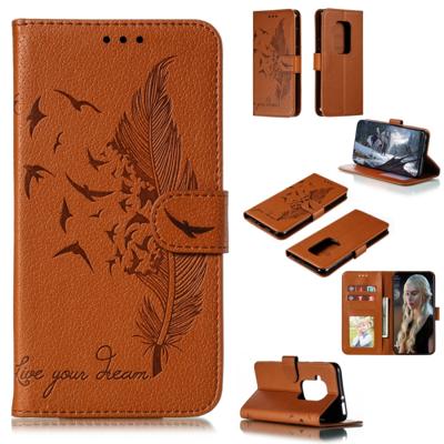 Feather patroon Litchi textuur horizontale Flip lederen draagtas met portemonnee & houder & kaartsleuven voor Motorola One Pro (bruin)