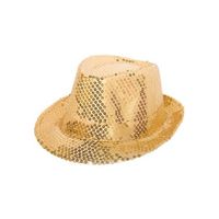 4x Gouden trilby glitter party hoedjes met pailletten - thumbnail