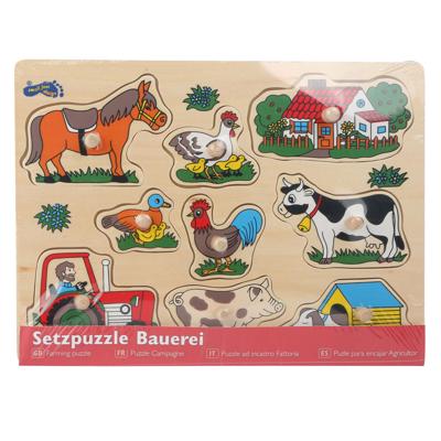 Small Foot houten noppenpuzzel boerderij, 9st.