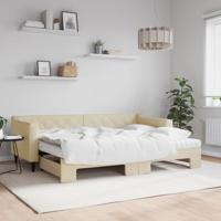 Slaapbank met onderschuifbed en matrassen 80x200 cm stof crème