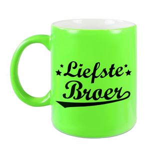 Liefste broer cadeau mok / beker neon groen met sterren 330 ml