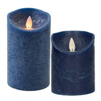 LED kaarsen/stompkaarsen - set 2x - donkerblauw - H10 en H12,5 cm - bewegende vlam - LED kaarsen - thumbnail