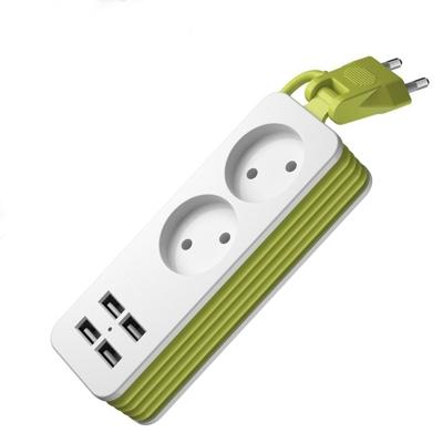 Power Strip 1/2 EU plug 4 USB-poort 1200W 250V 1.5 m kabel wand draagbare multi socket EU stopcontacten (2 uitgangen 4USB)