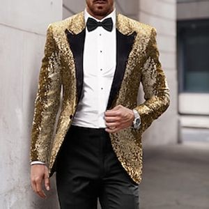 heren feest pailletten blazer jaren 70 disco retro vrijetijdsjack normaal effen enkele rij knopen één knop zwart goud zilver rood blauw 2024 Lightinthebox