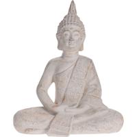 Boeddha beeld zittend - antiek crème design - 37 cm - magnesiumoxide - weerbestendig tuindecoratie Boeddha beeld zittend - antiek crème design - 37 cm - magnesiumoxide - weerbestendig tuindecoratie