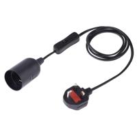 E27 Wire Cap schakelaar lamp houder kroonluchter stopcontact met 1.5 m verlengkabel grote UK plug (zwart)
