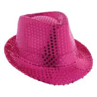 Carnaval verkleed hoedje - Trilby - roze - glitter pailletten - heren/dames - Carnaval