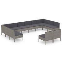 vidaXL 12-delige Loungeset met kussens poly rattan grijs